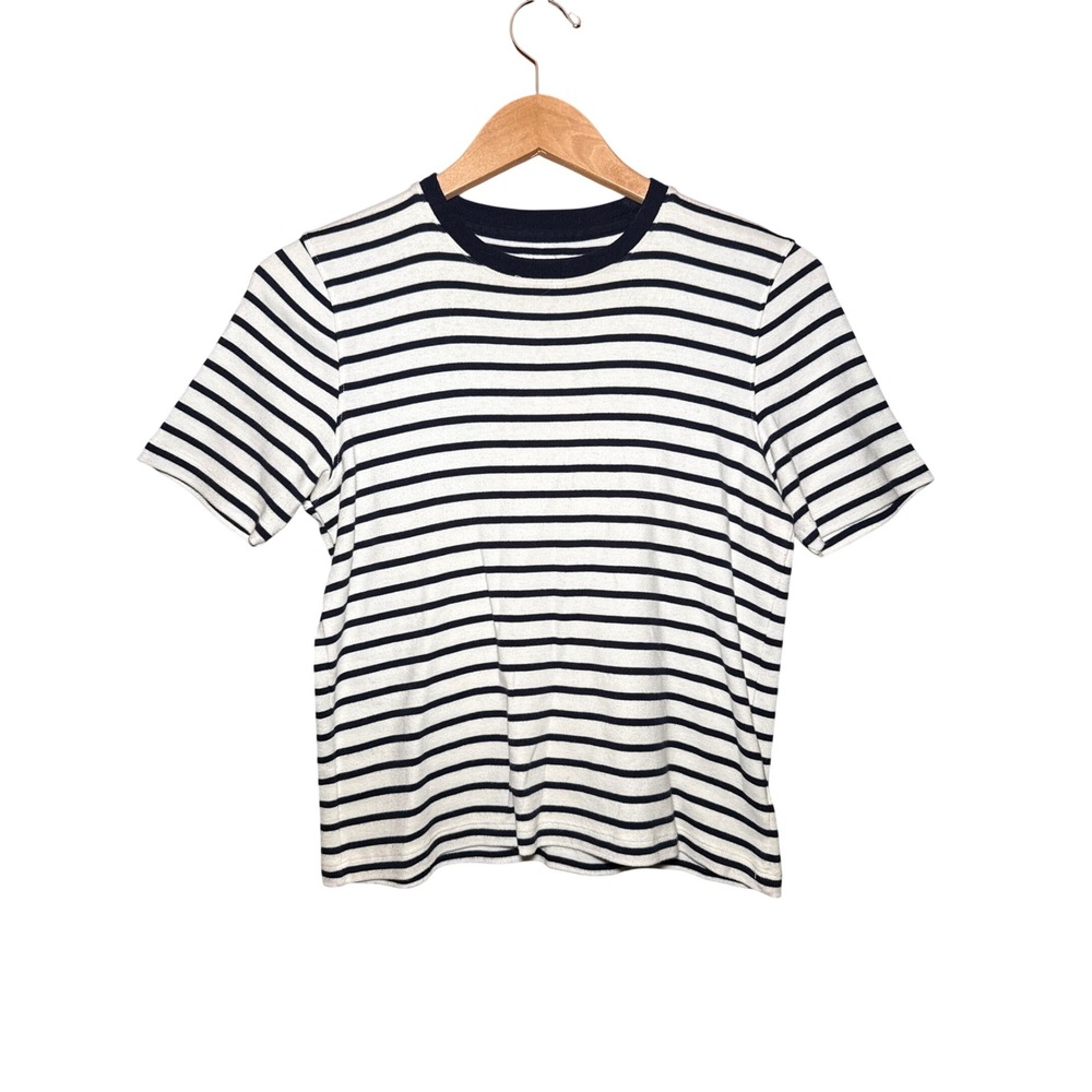 Lauren Ralph Lauren Striped Short Sleeve T-Shirt White Navy Crew Neck Small